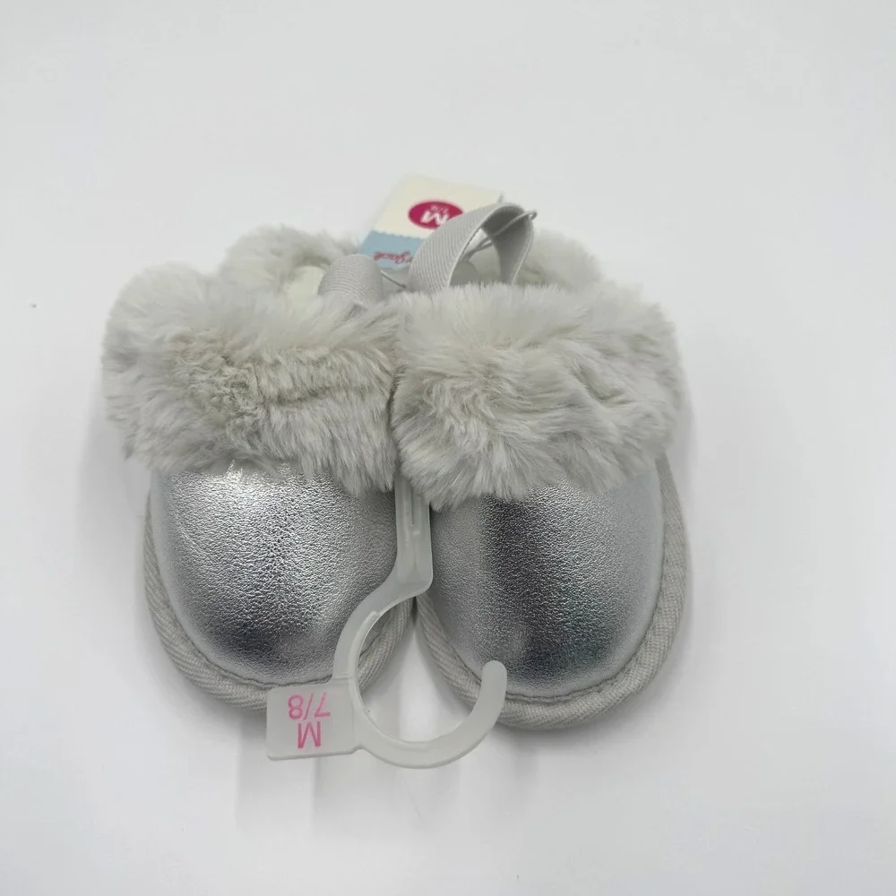 Cat & Jack Lila Metallic Silver Scuff Slippers Toddler M 7/8 NWT